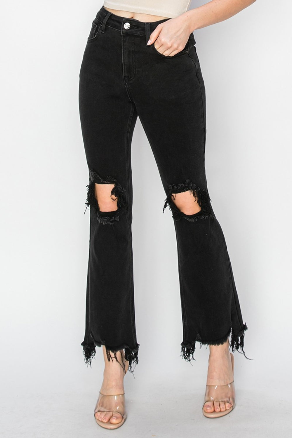 Black distressed jeans womens fashion high waisted