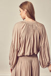 Rubies + Lace | Beige Button |  Balloon Sleeve Blouse