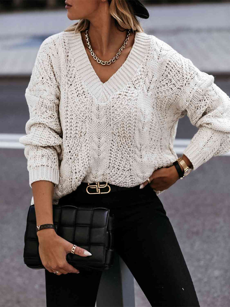 V neck hotsell cable knit sweater