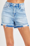 RISEN | Wash Raw Hem Denim Shorts | Rubies + Lace