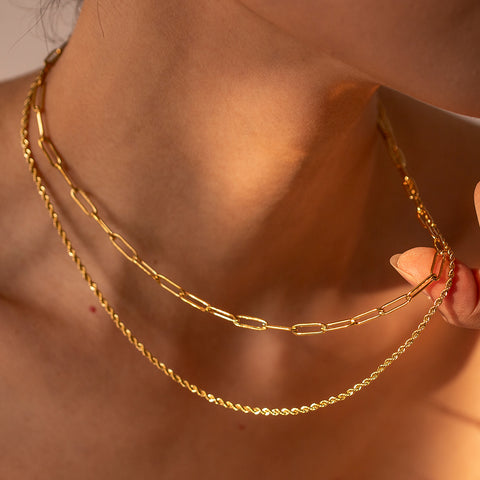 Double Layered Necklace | 18K Gold-Plated | Rubies + Lace