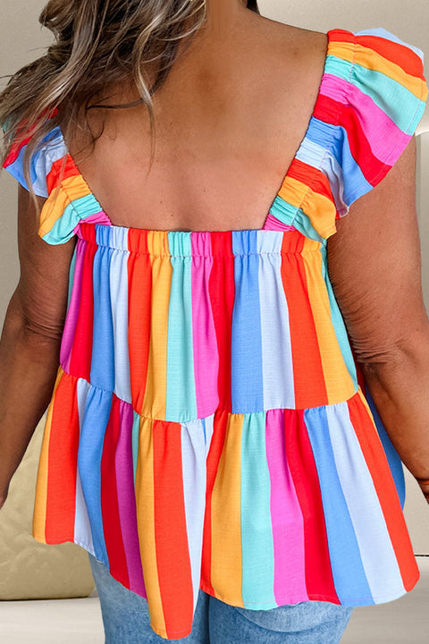 Vibrant Color Block | Square Neck Top | Rubies + Lace