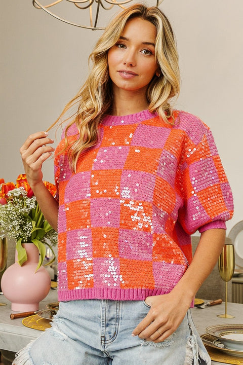 BiBi | Checkered Sequin Sweater | Rubies + Lace