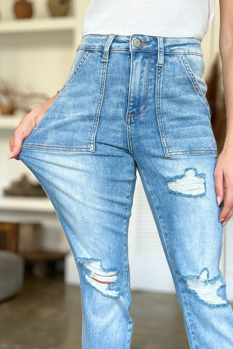 Judy Blue | Distressed Straight Jeans | Rubies + Lace