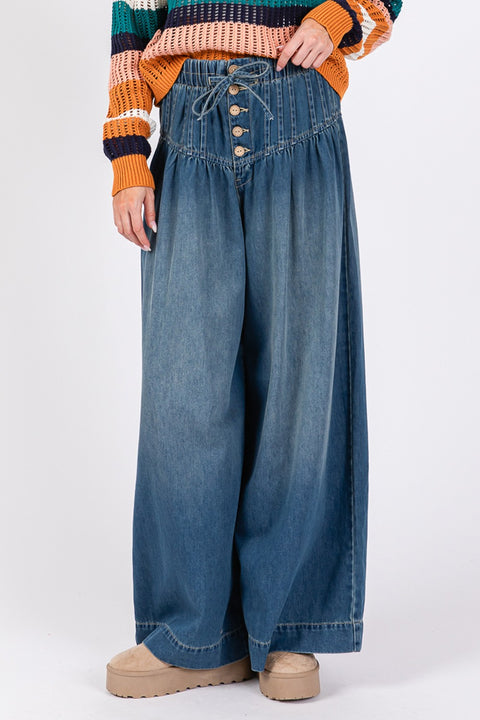 SAGE+FIG | Smocked Waist Wide Leg Jeans | Rubies + Lace