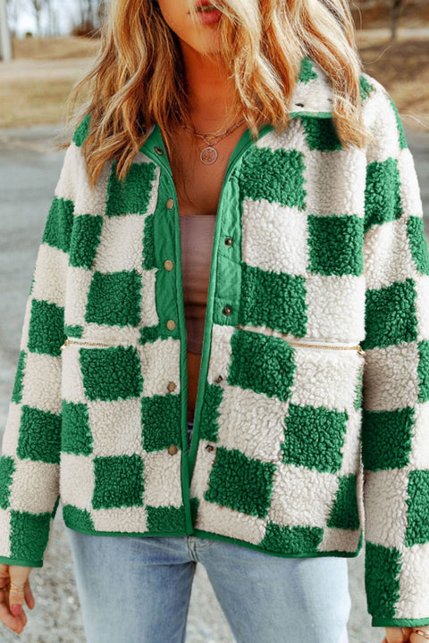 Green Checkered | Snap Down Jacket | Rubies + Lace