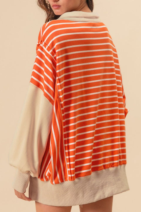 Striped Johnny Collar | Long Sleeve Sweatshirt | Rubies + Lace