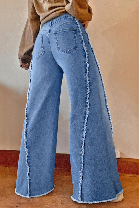 Raw Hem  Accent | Wide Leg Jeans | Rubies + Lace