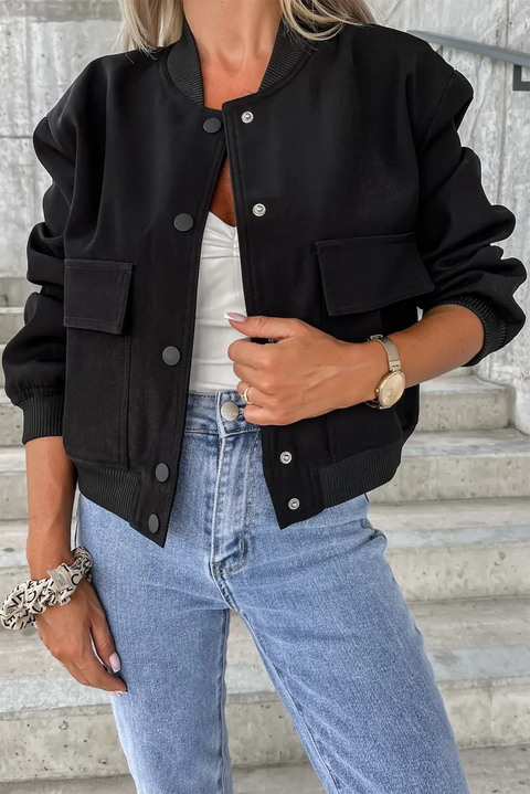 Varsity Bomber Jacket | Black | Rubies + Lace