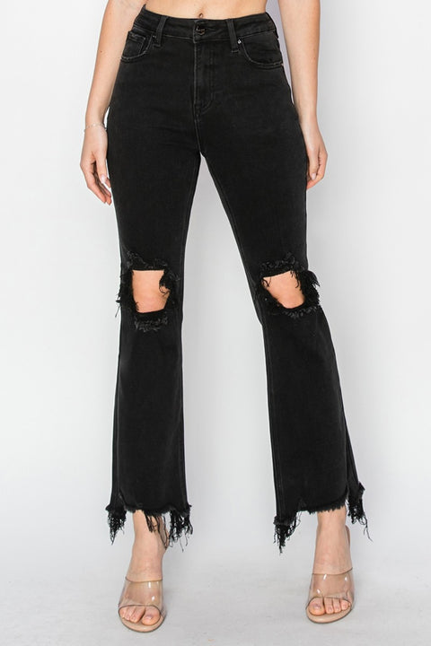 RISEN | Black Distress Hem Ripped Jeans | Rubies + Lace