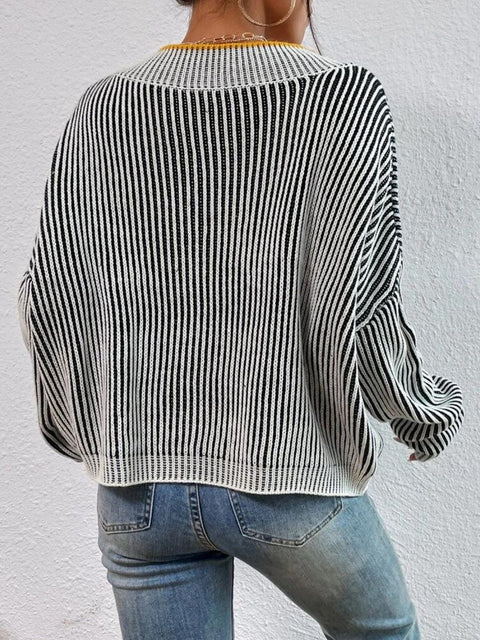 Striped V-Neck Sweater | Multiple Color Options | Rubies + Lace