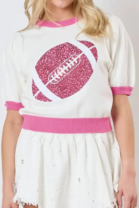 Vintage Pink Out | Sequin Football Sweater | Rubies + Lace