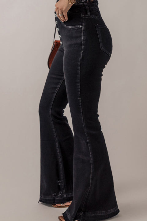 Button-Fly | Dark Flare Jeans | Rubies + Lace