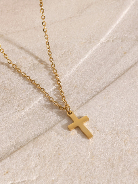 18K Gold-Plated | Three-Layered Cross Necklace | Rubies + Lace