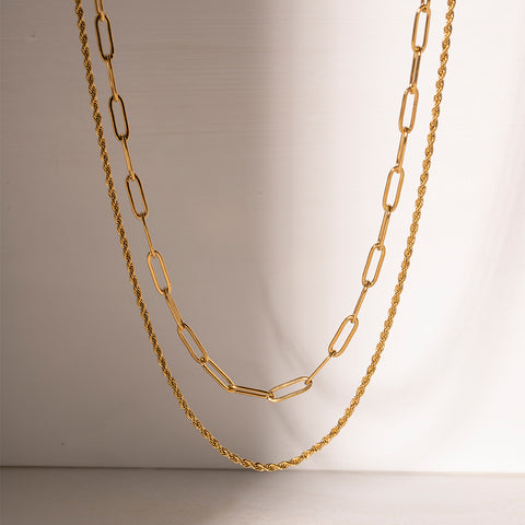 Double Layered Necklace | 18K Gold-Plated | Rubies + Lace