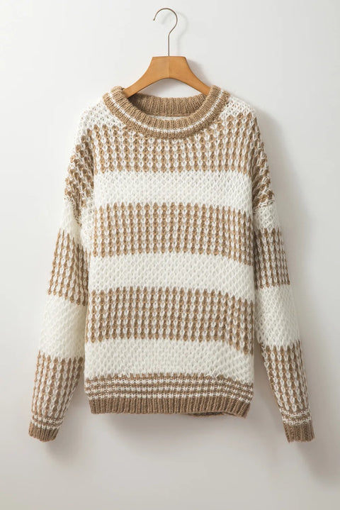 Vintage Knit Stripe | Taupe Sweater | Rubies + Lace