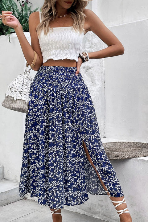 Ditsy Navy Floral | Slit High Waist Skirt | Rubies + Lace