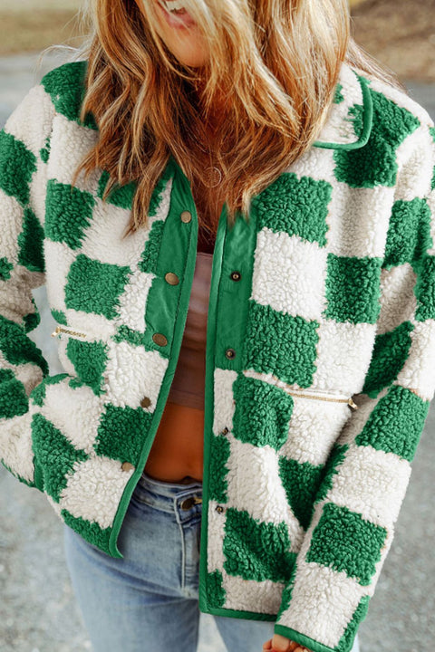 Green Checkered | Snap Down Jacket | Rubies + Lace