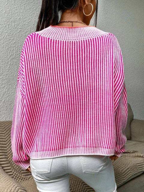 Striped V-Neck Sweater | Multiple Color Options | Rubies + Lace