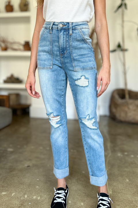 Judy Blue | Distressed Straight Jeans | Rubies + Lace