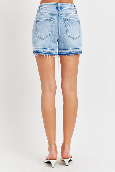 RISEN | Wash Raw Hem Denim Shorts | Rubies + Lace