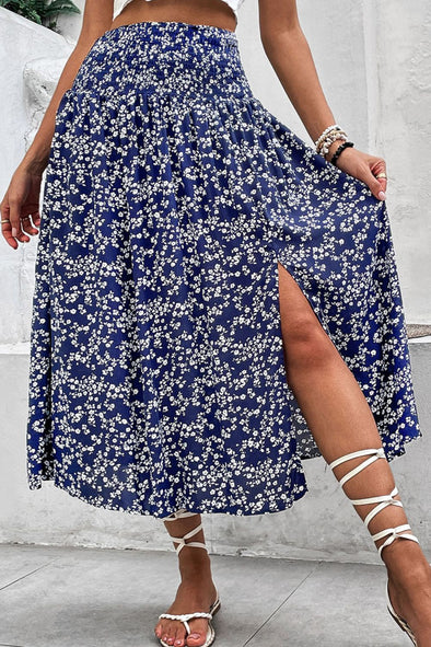 Ditsy Navy Floral | Slit High Waist Skirt | Rubies + Lace