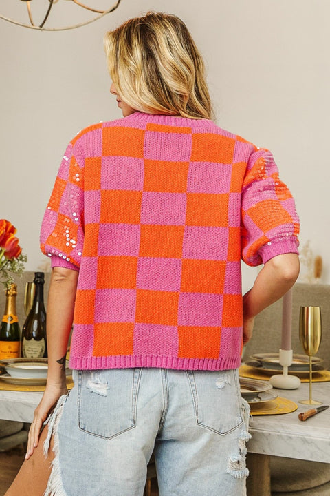 BiBi | Checkered Sequin Sweater | Rubies + Lace