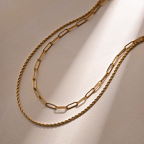 Double Layered Necklace | 18K Gold-Plated | Rubies + Lace