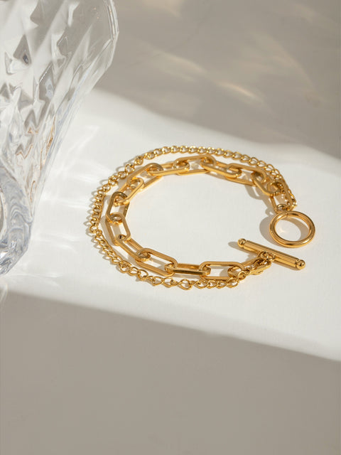 Stainless Steel Paperclip Chain | 18K Gold-Plated Bracelet | Rubies + Lace