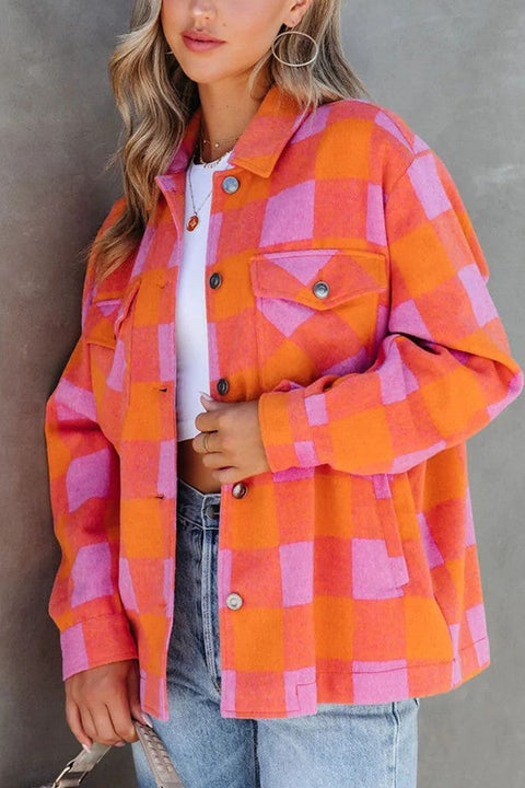 Orange + Pink Plaid | Button Up Jacket | Rubies + Lace