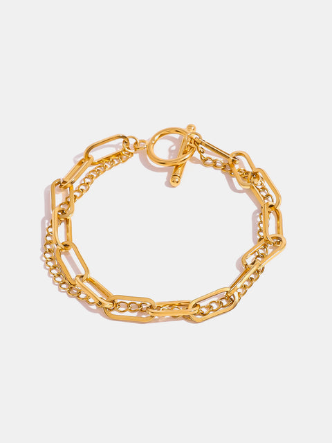 Stainless Steel Paperclip Chain | 18K Gold-Plated Bracelet | Rubies + Lace