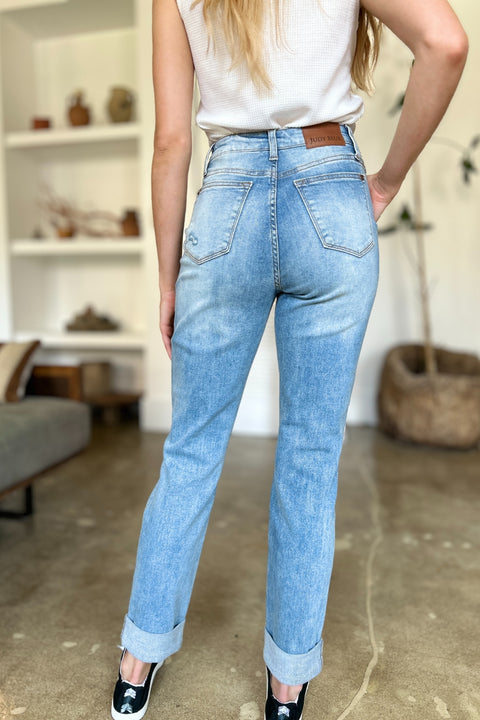 Judy Blue | Distressed Straight Jeans | Rubies + Lace