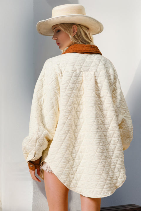 Double Take | Cream Quilted Shacket | Rubies + Lace