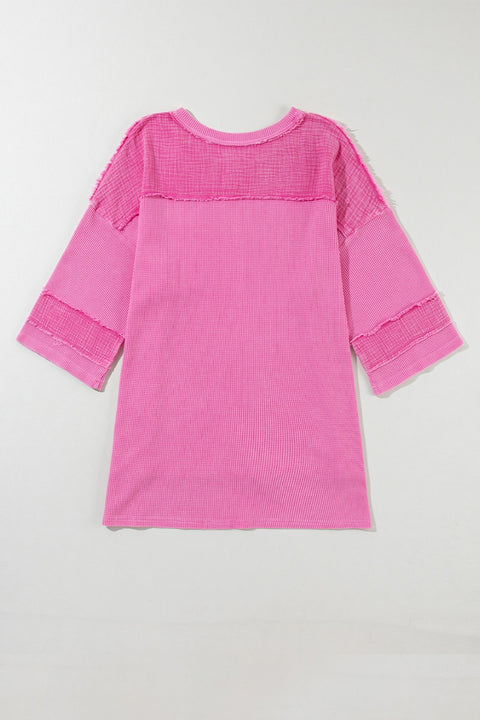 Pink & Pocketed | Three-Quarter Sleeve T-Shirt | Rubies + Lace