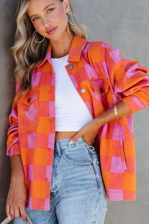 Orange + Pink Plaid | Button Up Jacket | Rubies + Lace