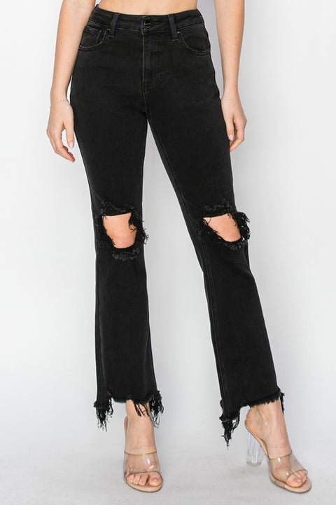 RISEN | Black Distress Hem Ripped Jeans | Rubies + Lace