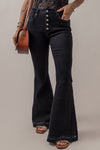 Button-Fly | Dark Flare Jeans | Rubies + Lace
