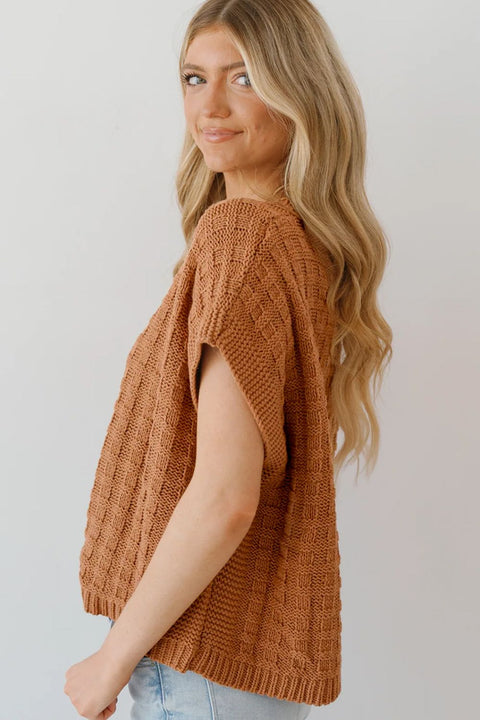 Textured Camel Cap Sleeve | Sweater Vest | Rubies + Lace