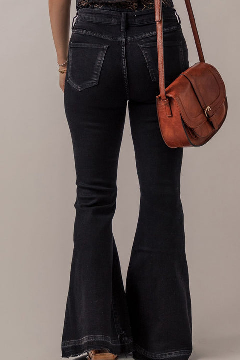 Button-Fly | Dark Flare Jeans | Rubies + Lace