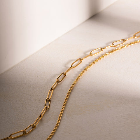 Double Layered Necklace | 18K Gold-Plated | Rubies + Lace