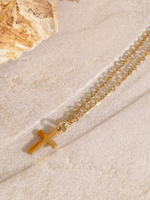 18K Gold-Plated | Three-Layered Cross Necklace | Rubies + Lace