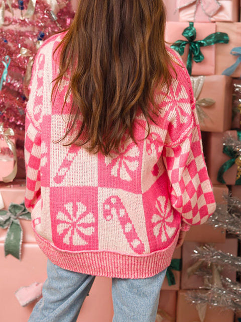 Candy Cane | Pink Seasonal Sweater | Rubies + Lace