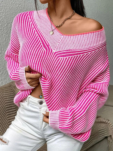 Striped V-Neck Sweater | Multiple Color Options | Rubies + Lace