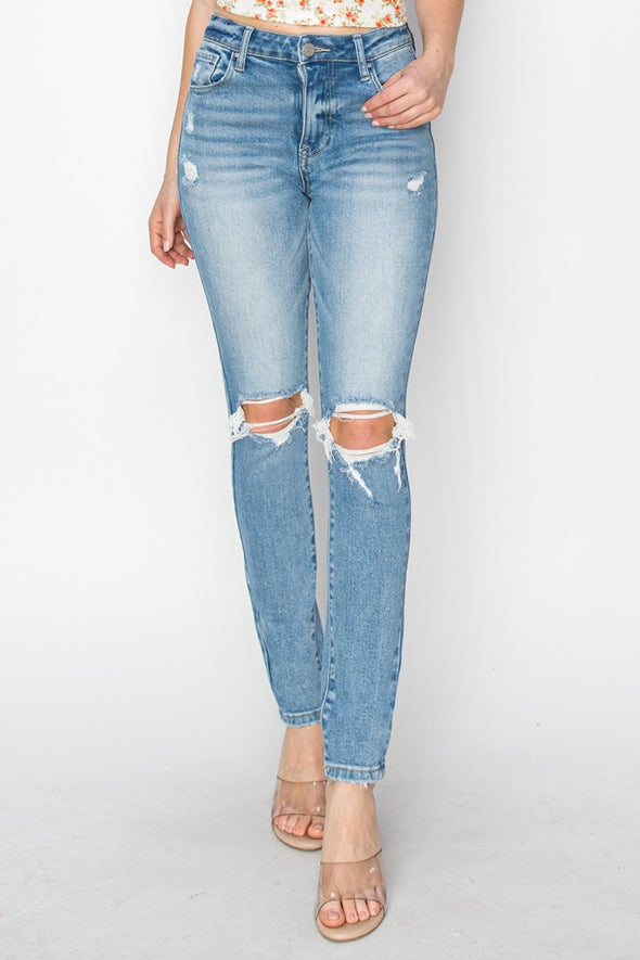 Risen | High Rise Skinny Jeans | Rubies + Lace