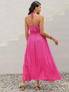 Hot Pink Halter Neck | Ruffled Maxi Dress | Rubies + Lace