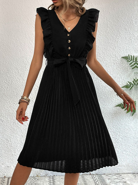 Black Midi | Pleated Dress | Rubies + Lace