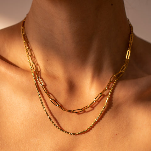 Double Layered Necklace | 18K Gold-Plated | Rubies + Lace