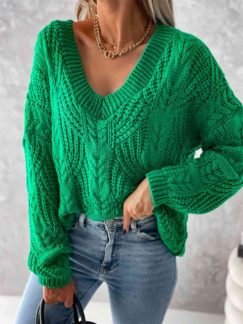 V-Neck Cable-Knit Sweater | Multiple Color Options | Rubies + Lace