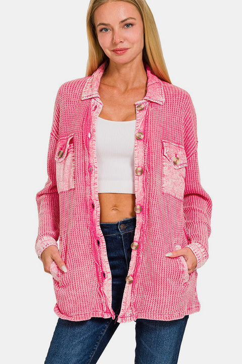 Fuchsia Waffle-Knit | Dropped Shoulder Jacket | Rubies + Lace