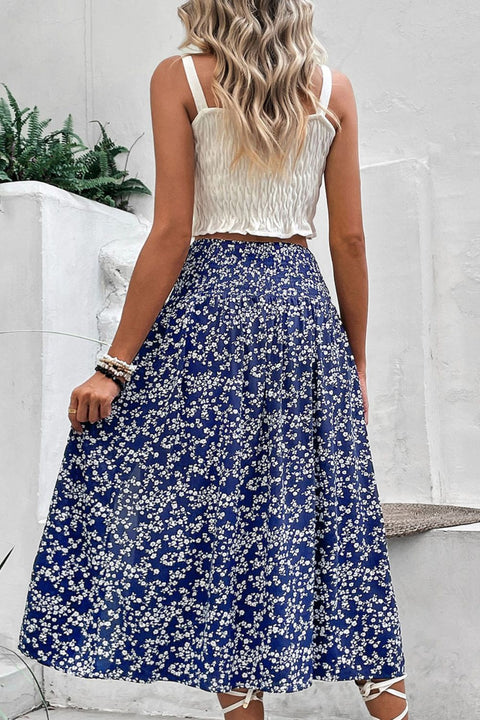 Ditsy Navy Floral | Slit High Waist Skirt | Rubies + Lace